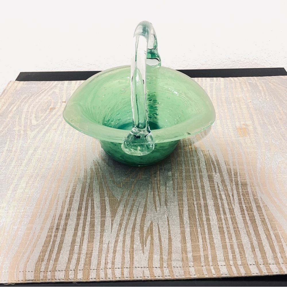 Green Glass Candy dish with a sturdy handle